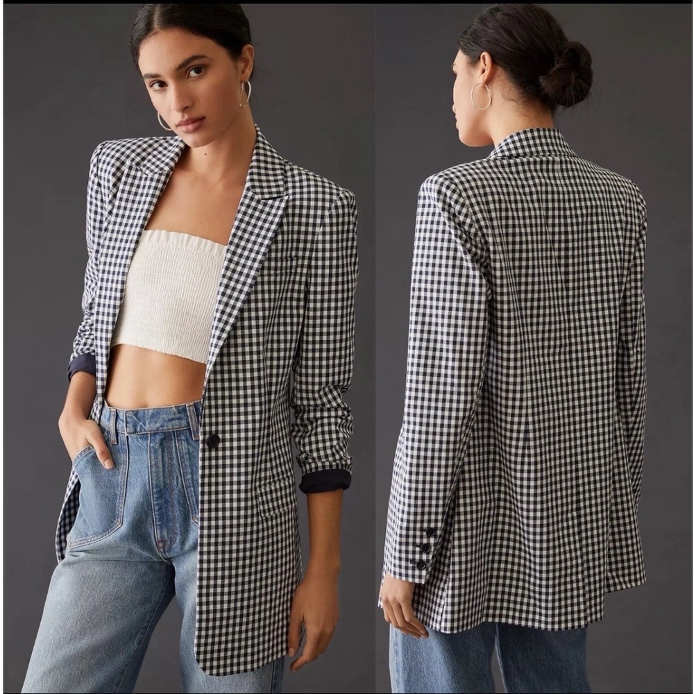Favorite Daughter The Break-Up Blazer Navy White Gingham Check XXS